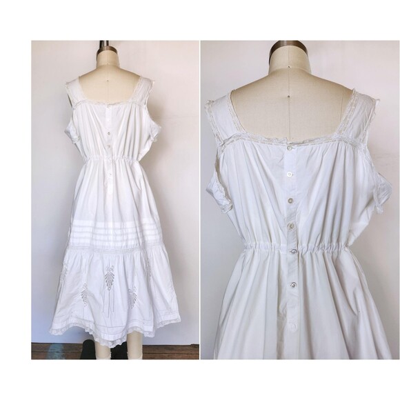 Antique 1900s Edwardian Lace Eyelet White Dress - Prairie - Italian Hand Made OS - Picture 3 of 10